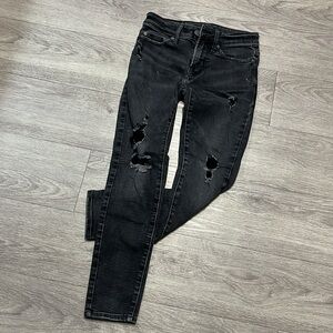 Mens American Eagle Black Ripped Skinny Jeans Size 26/28